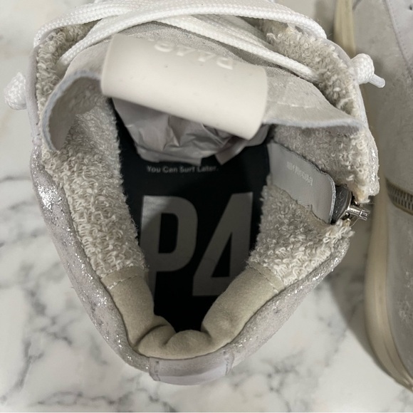 P448 Star High Tops White Leather Metallic Silver Woman’s Size 38 US 7.5/8 - Picture 8 of 13
